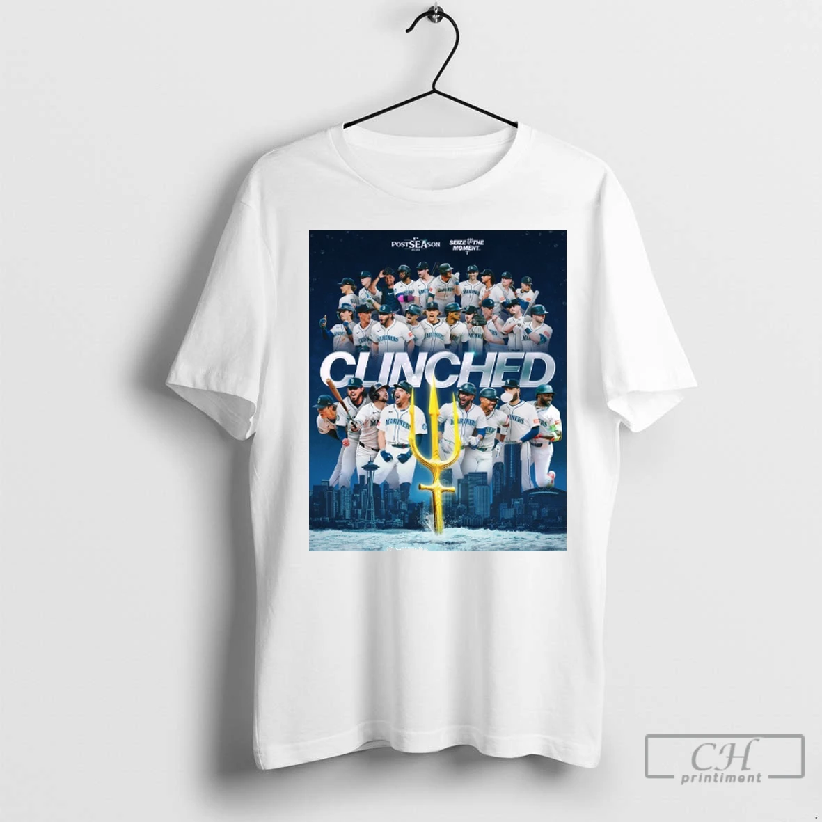 Premium Seattle Mariners Clinched 2025 Mlb Postseason Seize The Moment October Here We Come T Shirt