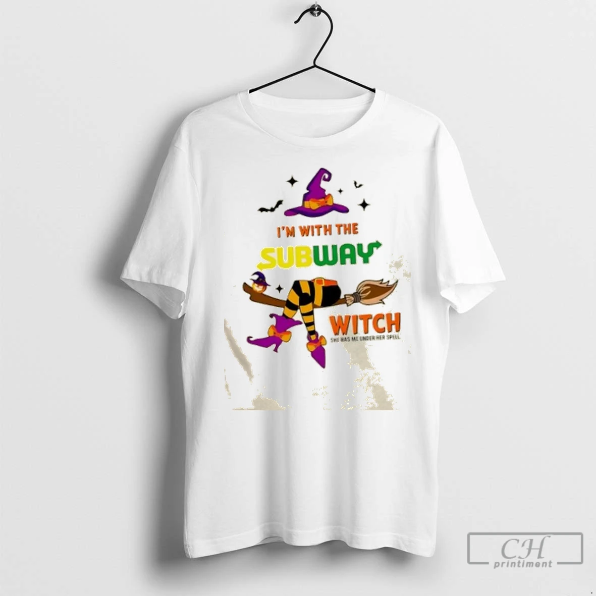 Premium Subway Im With The Witch She Has Me Under Her Spell Halloween T Shirt