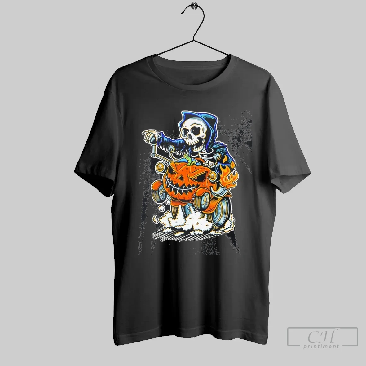 Skeleton Hot Rod Pumpkin Happy Halloween Classic Mens T Shirt Shirt