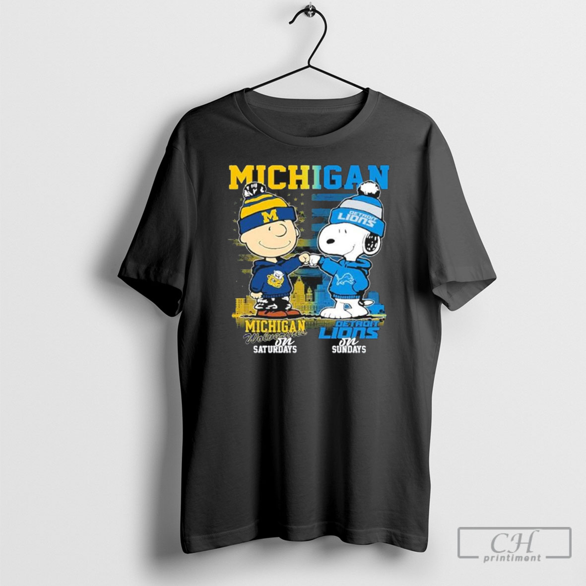 Snoopy Fist Bump Charlie Brown Michigan On Saturdays And Lions On Sundays Shirt Sweater