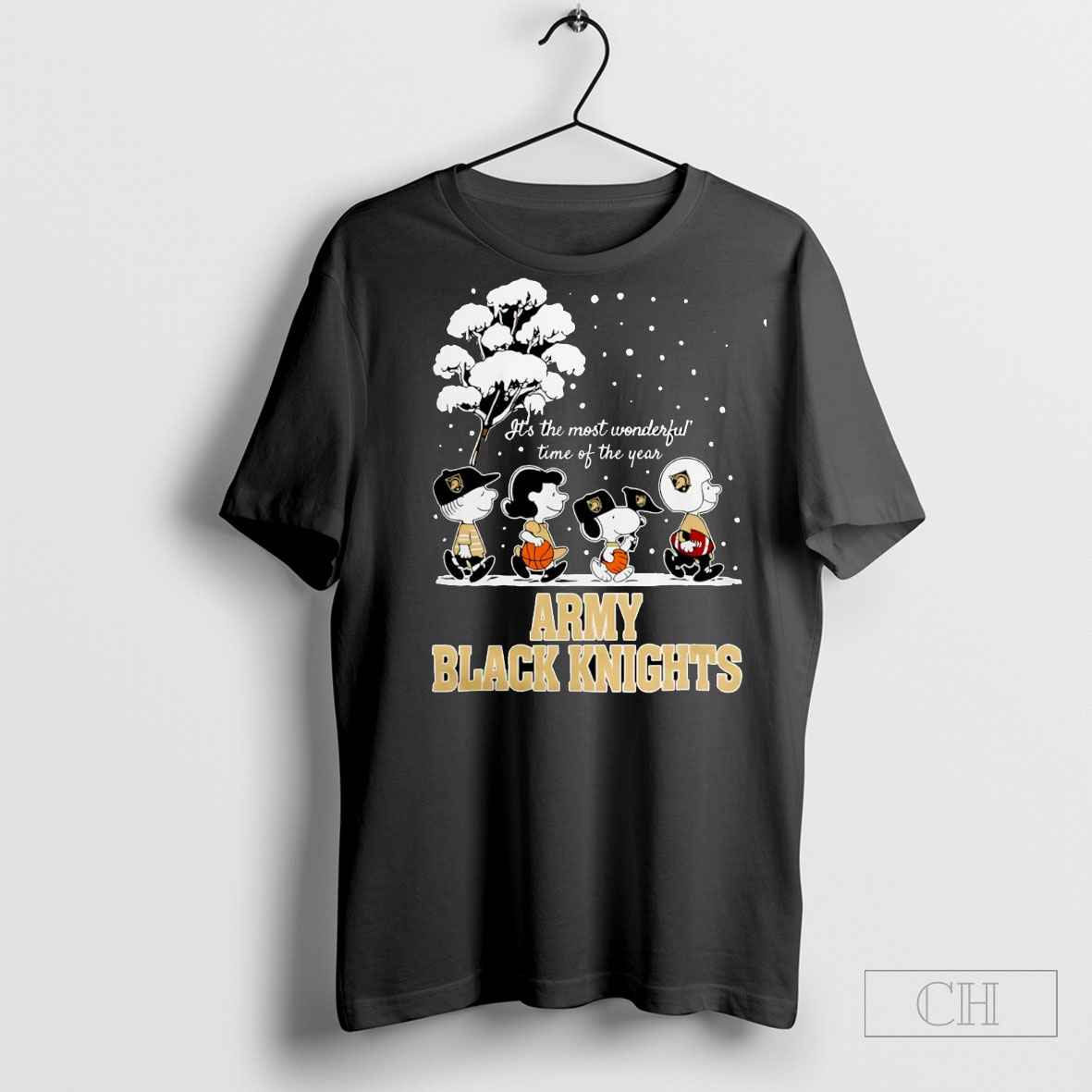 Snoopy And Peanuts Army Black Knights Its The Most Wonderful Time Of The Year Scene Christmas Season Holiday 2025 Shirt Tee