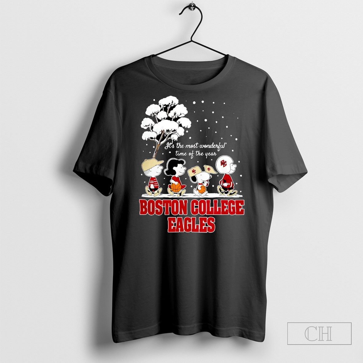 Snoopy And Peanuts Boston College Eagles Its The Most Wonderful Time Of The Year Scene Christmas Season Holiday 2025 Shirt Tee