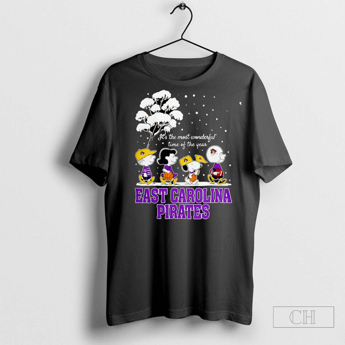 Snoopy And Peanuts East Carolina Pirates Its The Most Wonderful Time Of The Year Scene Christmas Season Holiday 2025 Shirt Tee