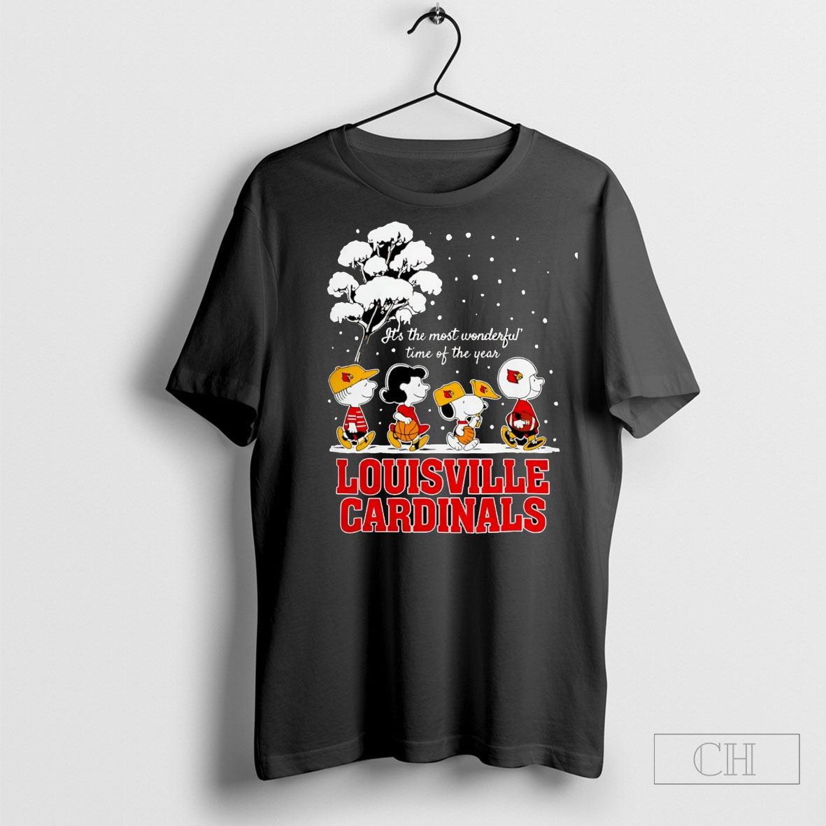Snoopy And Peanuts Louisville Cardinals Its The Most Wonderful Time Of The Year Scene Christmas Season Holiday 2025 Shirt Tee