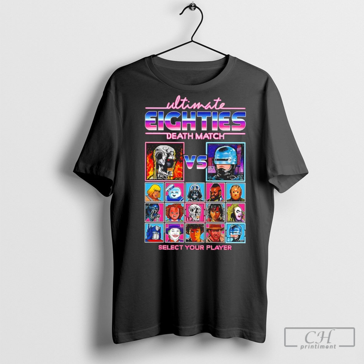 Terminator Vs Robocop Ultimate Eighties Death Match Neon 80s Select Your Player Shirt