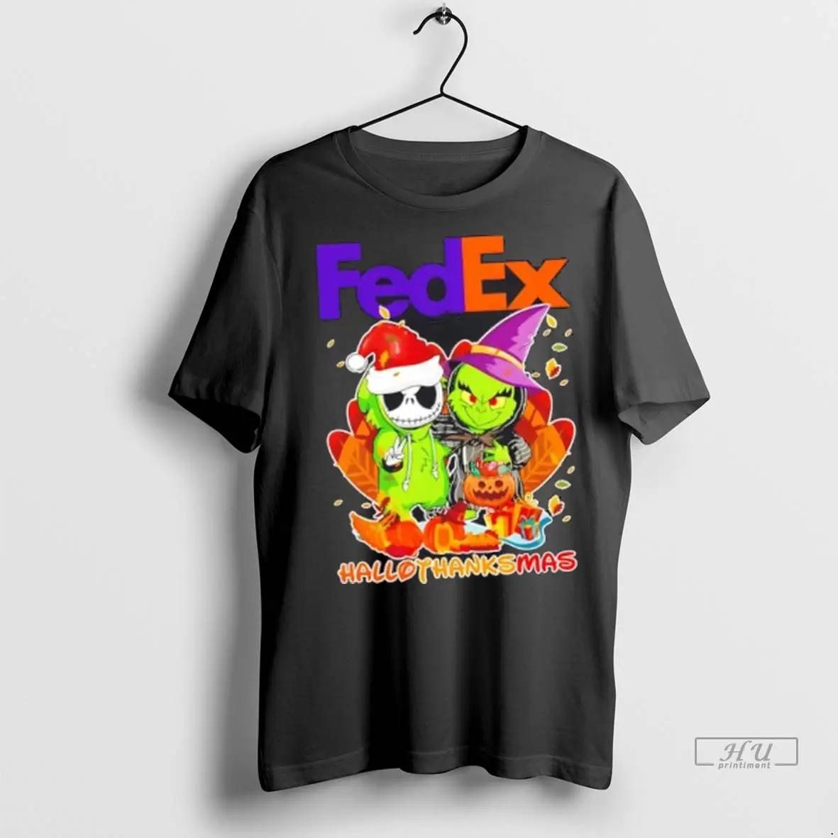 Trending Jack Skellington And Grinch X Fedex Happy Hallothanksmas T Shirt Sweatshirt