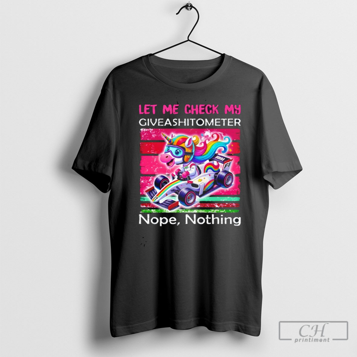 Unicorn Driving Car Let Me Check My Giveashitometer Nope Nothing T Shirt