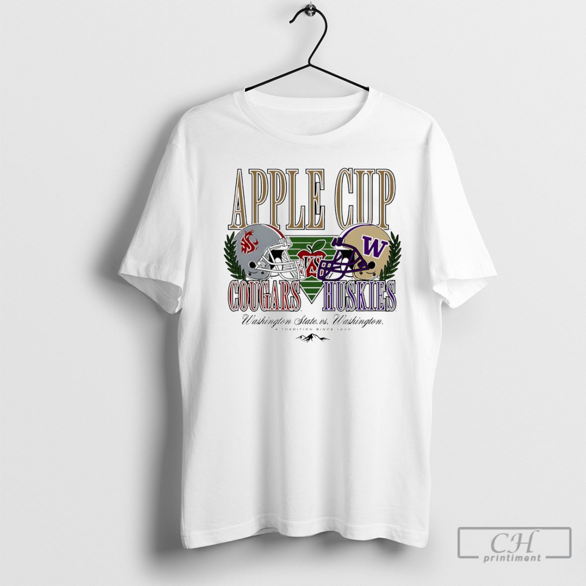 Washington State Cougars And Washington Huskies Football Apple Cup Rivalry Helmet T Shirt
