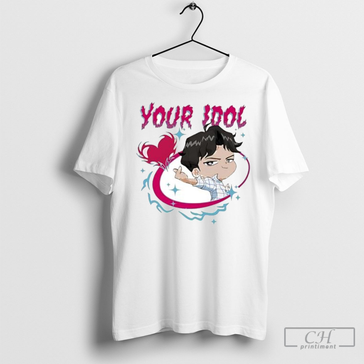 Your Idol Cute Chibi Anime Cartoon Pointing Finger Heart Graphic Shirt Tee Hoodie