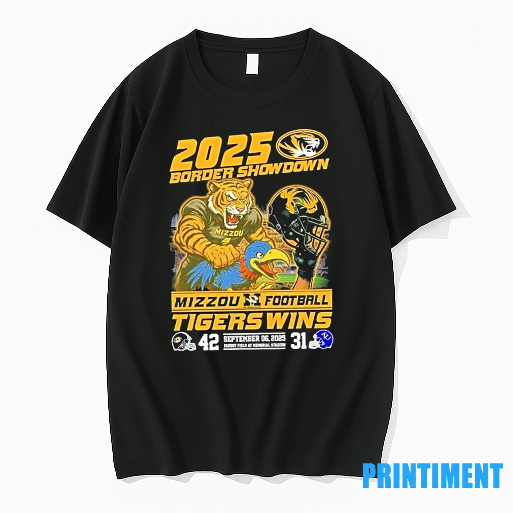 2025 Border Showdown Mascot Missouri Tigers Vs Kansas Jayhawks 42 31 Score Tshirts Sweater Hoodie