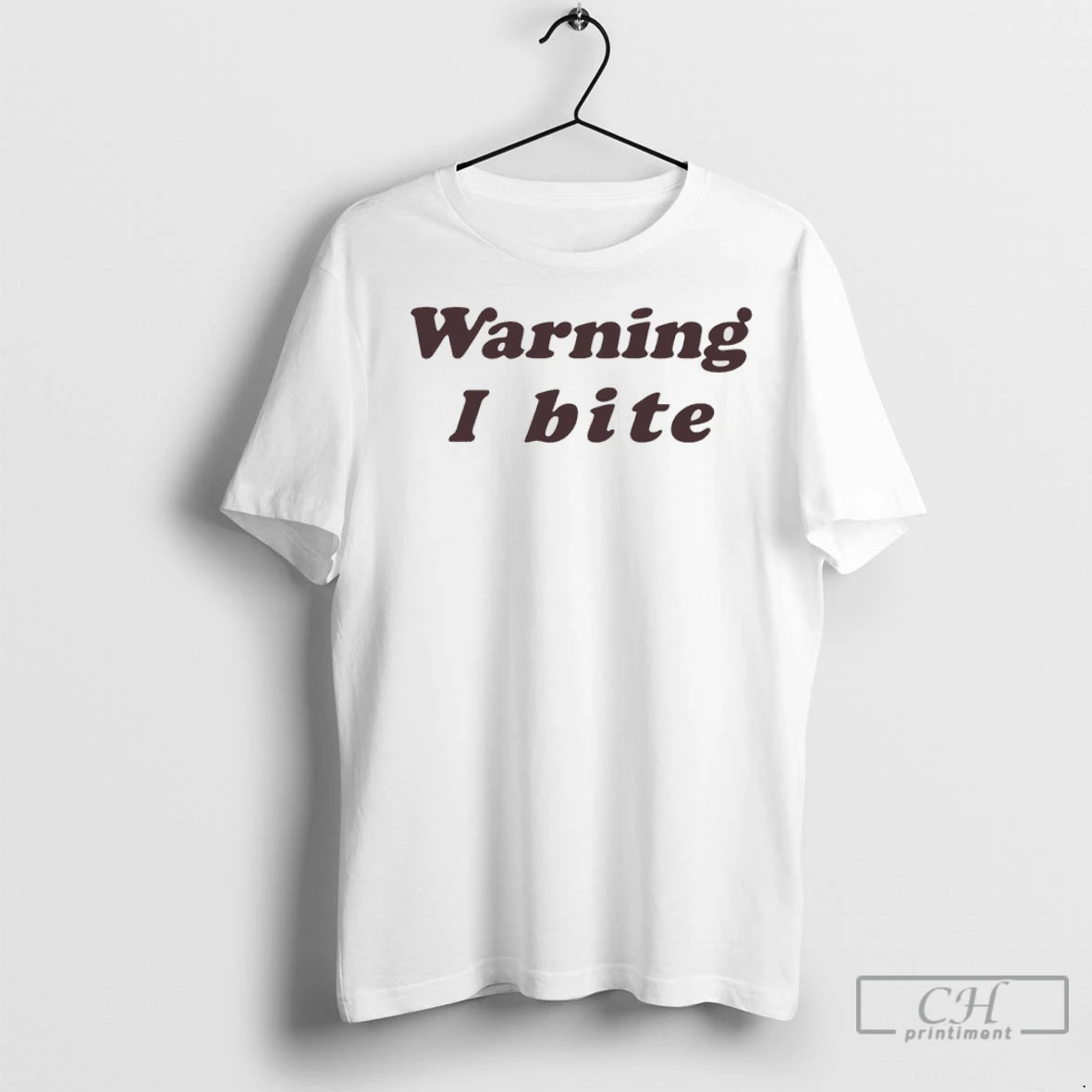 Brooklyn Wearing Warning I Bite T Shirts