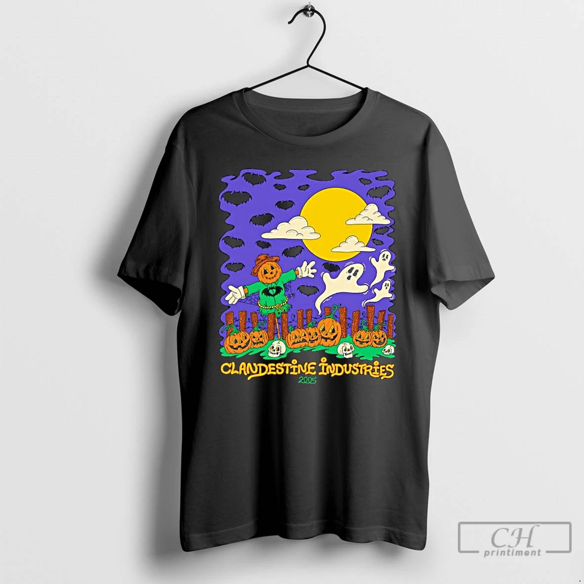 Clandestine Industries Scarecrow Ghosts Pumpkins Bats 2005 Halloween T Shirts Hoodie