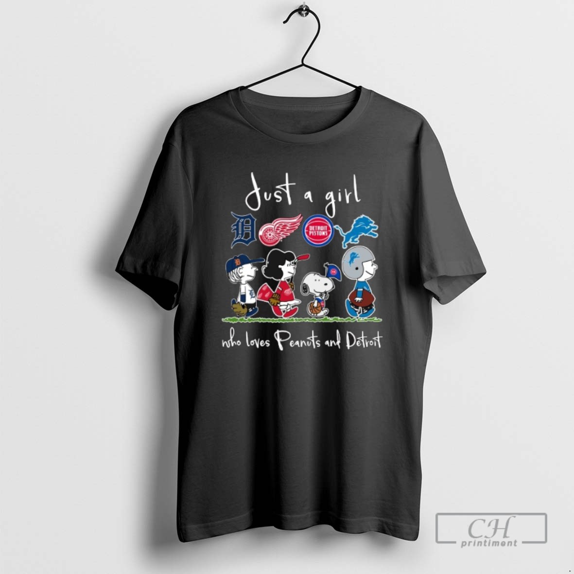 Classic 2025 Just A Girl Who Loves Peanuts Characters And Detroit Sports Teams T Shirts