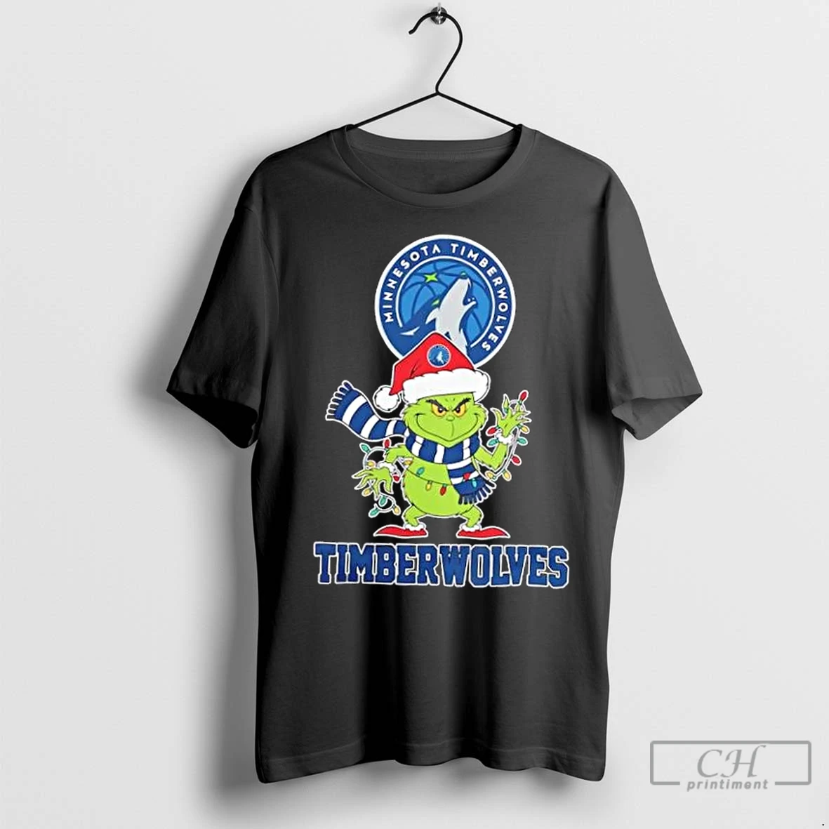 Classic 2025 Minnesota Timberwolves Christmas Grinch Santa Hat Holiday T Shirt