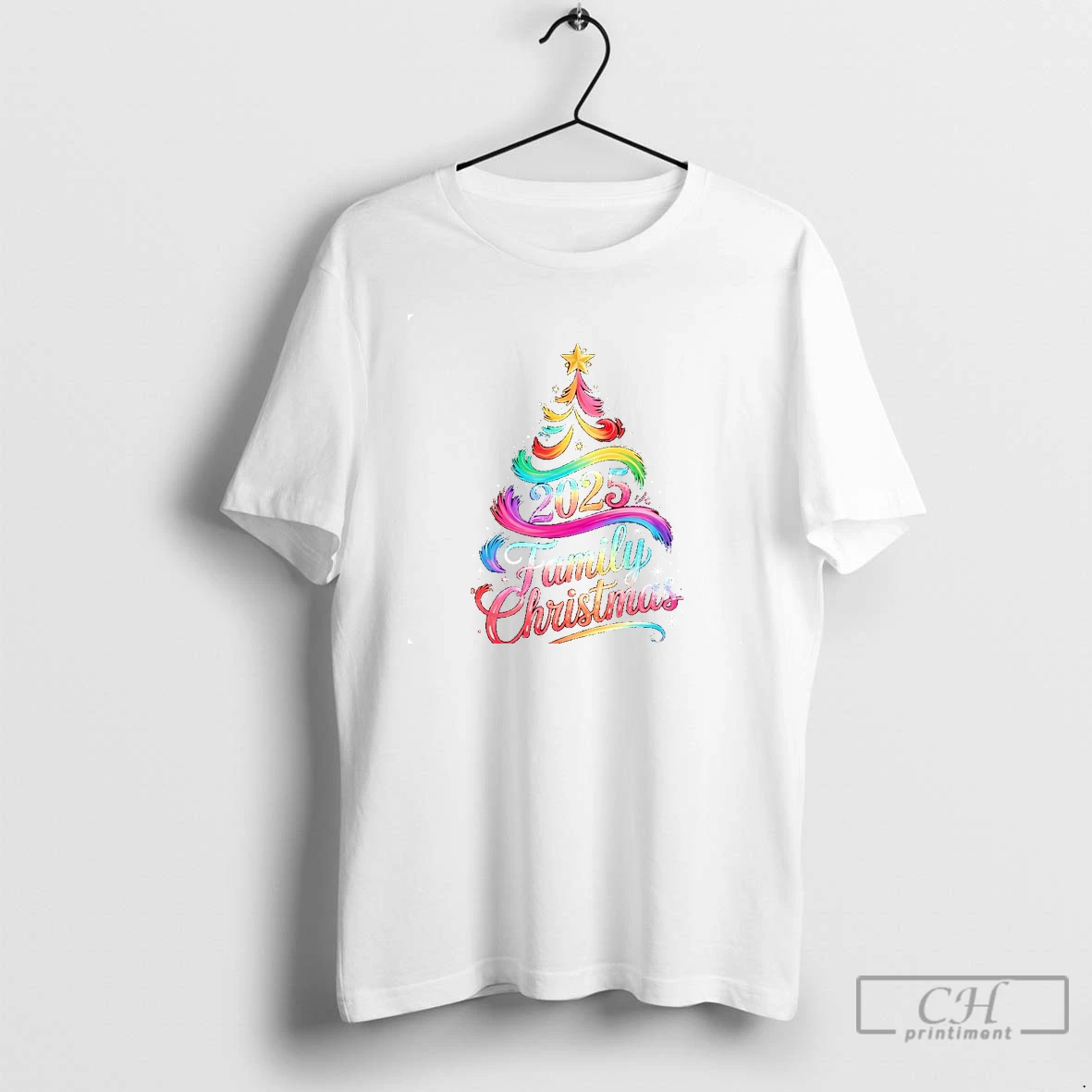 Classic 2025 Family Christmas Tree Rainbow Lights T Shirts Hoodie