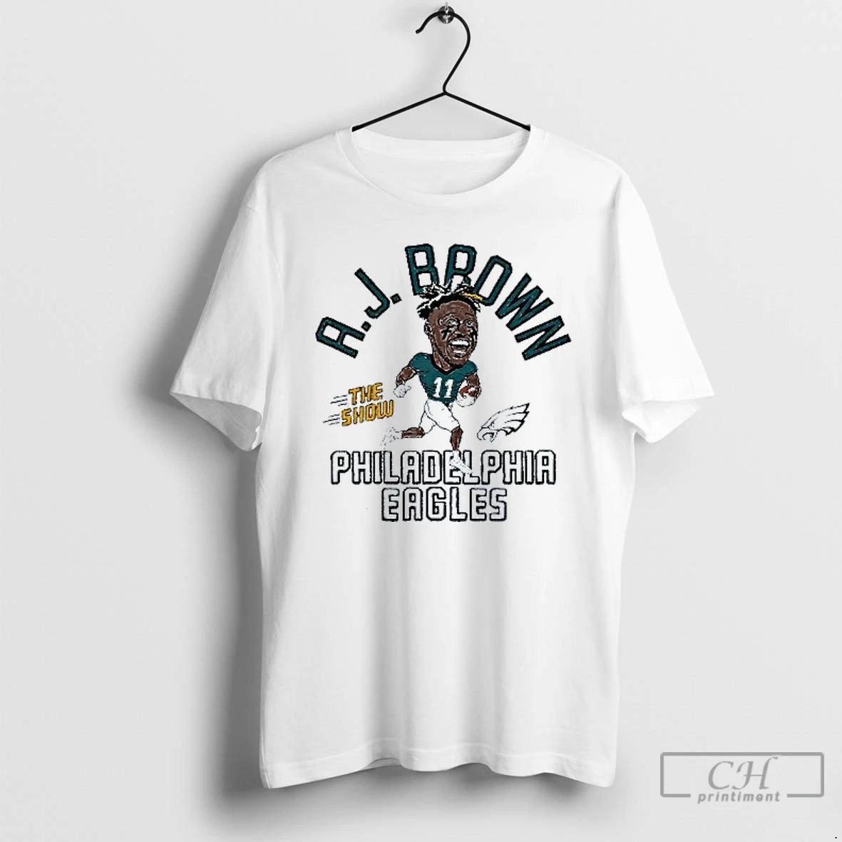 Classic Aj Brown Philadelphia Eagles The Show Player Caricature Mens White Tee T Shirts Hoodie