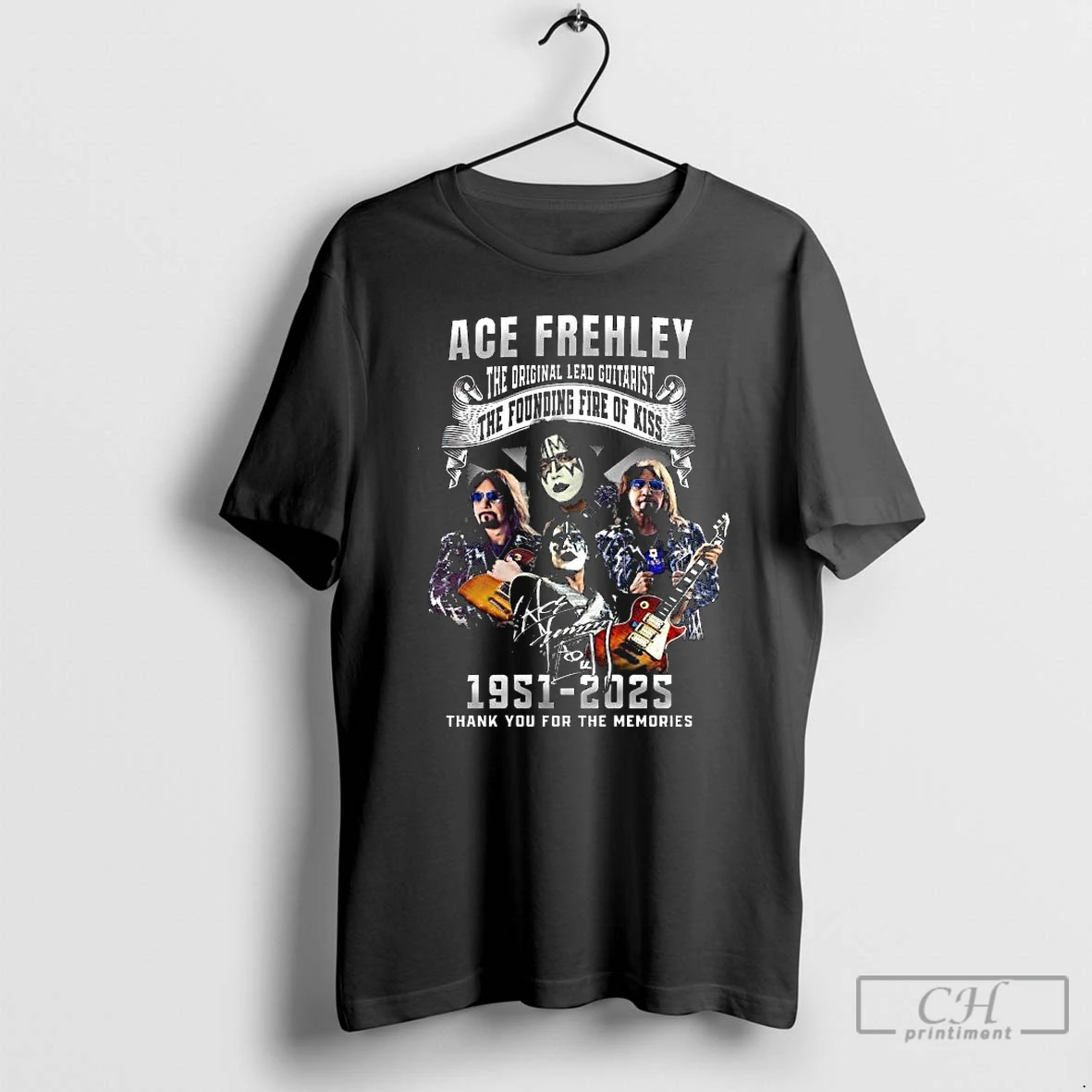 Classic Ace Frehley The Founding Fire Of Kiss 1951 2025 Thank You For The Memories Signature Long Sleve T Shirts Hoodie