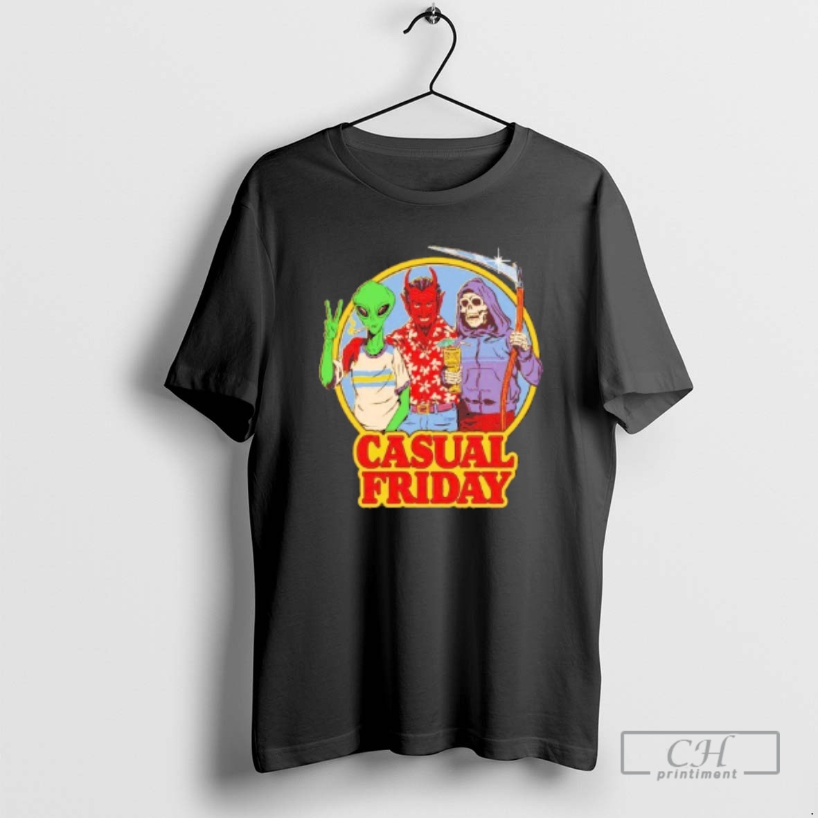 Classic Alien Devil And Grim Reaper Casual Friday Shirt Sweater