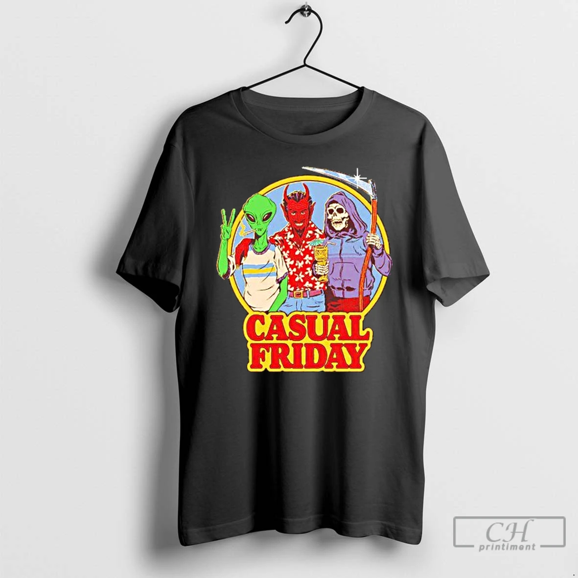 Classic Alien Devil And Grim Reaper Casual Friday T Shirts Hoodie