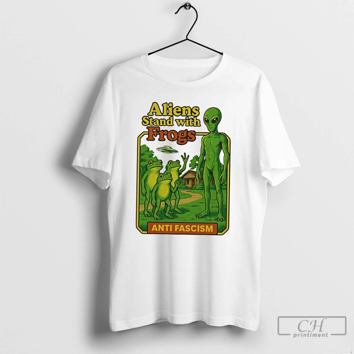 Classic Aliens Stand With Frogs Anti Fascism T Shirts Hoodie