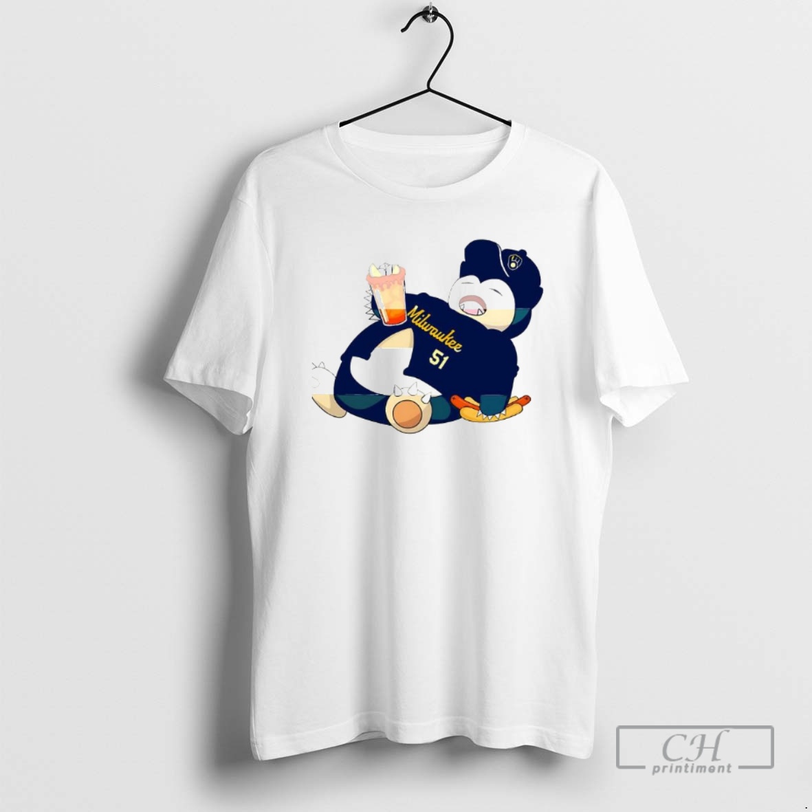 Classic Awesome Pokemon Snorlax Milwaukee Brewers Beer And Hot Dog Shirt Sweater Hoodie