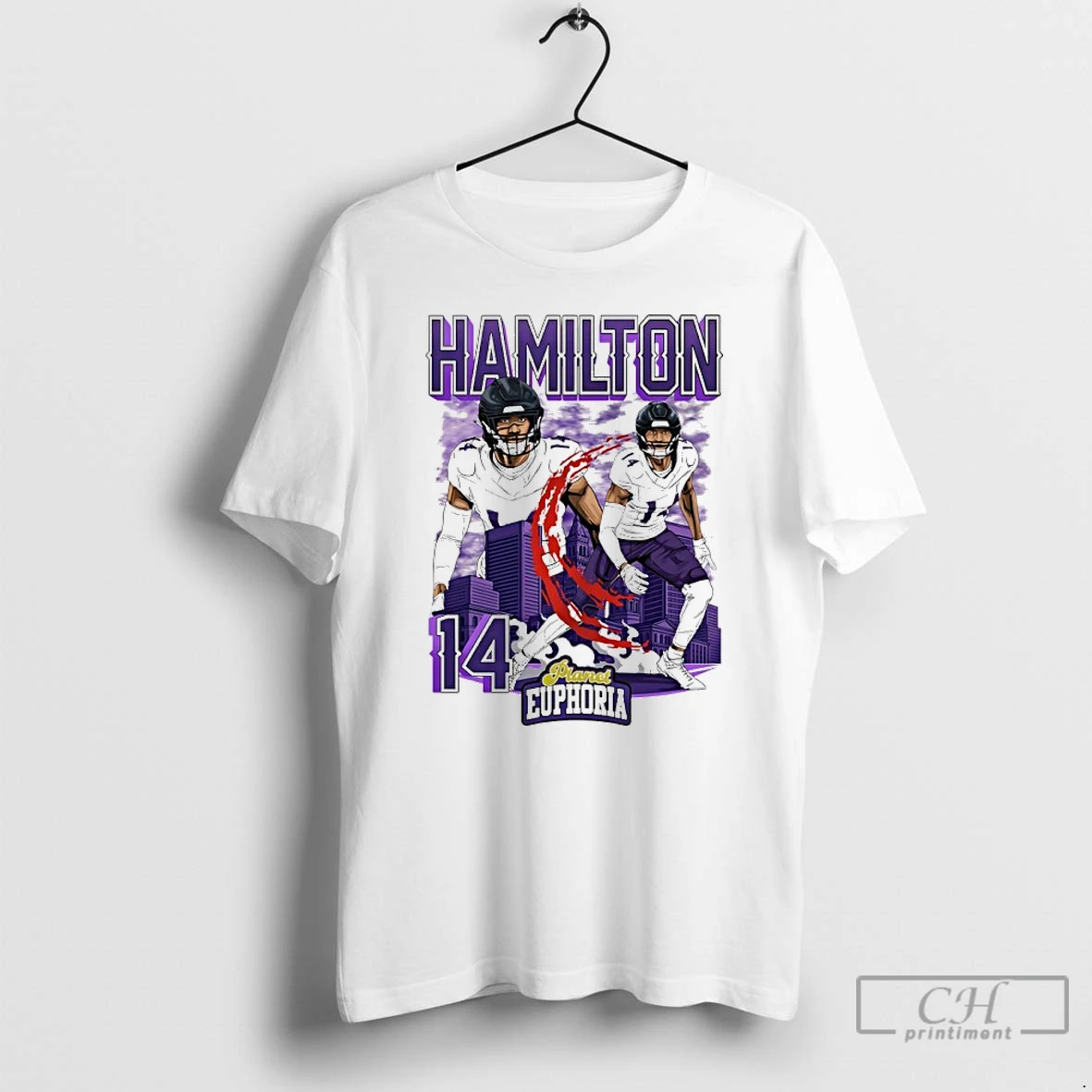 Classic Baltimore Ravens Kyle Hamilton 14 Player City Skyline Graphic T Shirts Hoodie Longsleeve