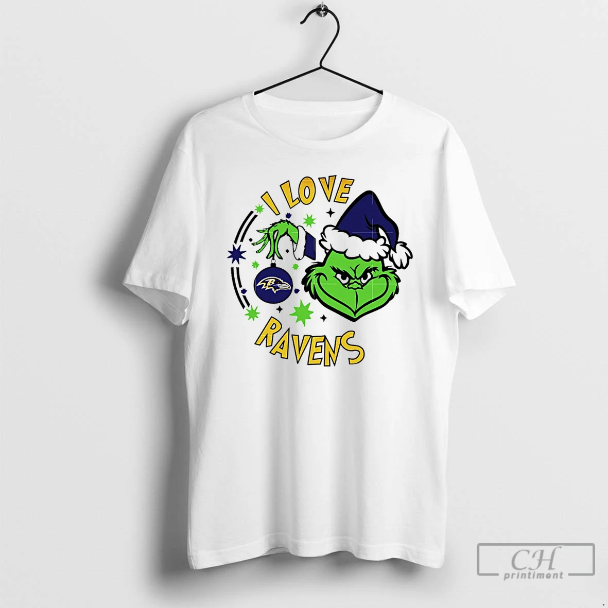 Classic Baltimore Ravens X Santa Grinch I Love Ravens Christmas White T Shirts Hoodie