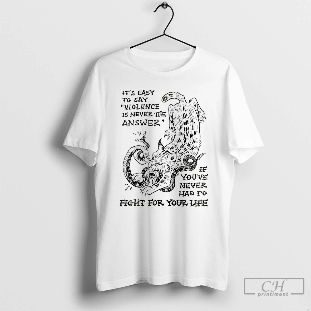 Classic Cat Eat Snake Its Easy To Say Violence Is Never The Answer T Shirts Hoodie