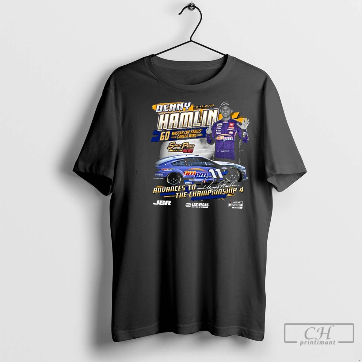 Classic Denny Hamlin Checkered Flag Sports 2025 Advances To The Championship 4 South Point 400 Race Winner T Shirt