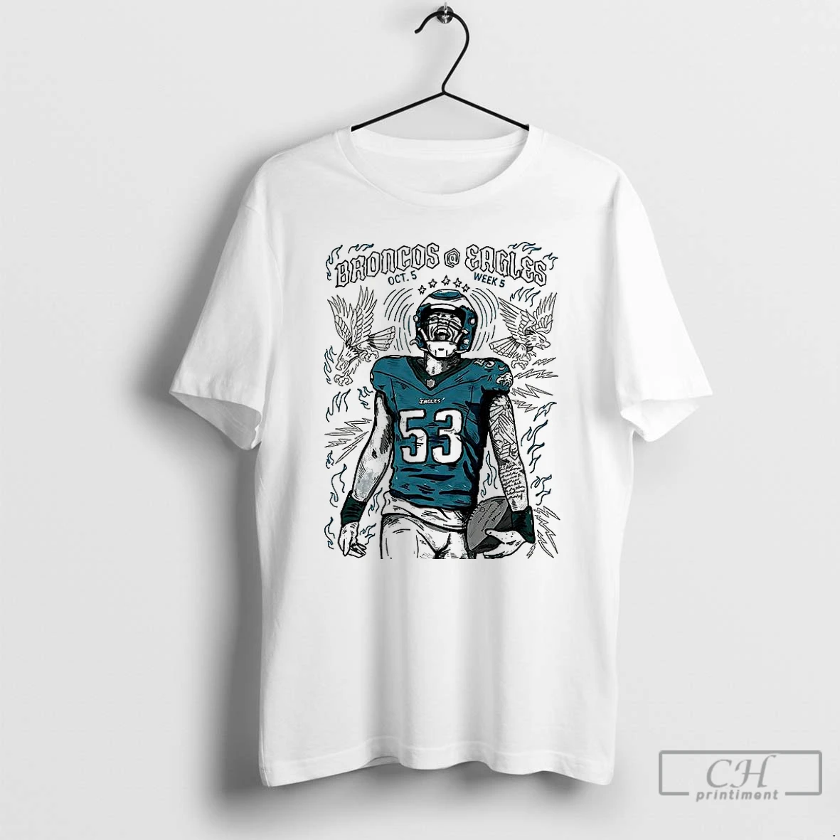 Classic Denver Broncos Vs Philadelphia Eagles Nfl Saquon Barkley Week 5 Illustration T Shirts Hoodie Longsleeve