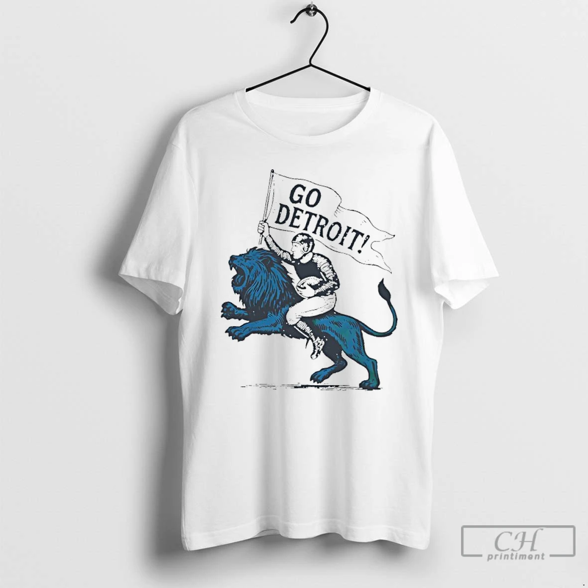 Classic Detroit Lions Player Riding Lion Go Detroit Graphic T Shirts Hoodie