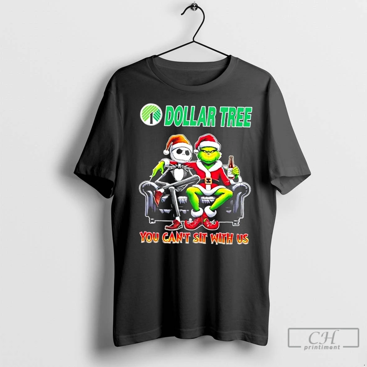 Classic Dollar Tree X Grinch And Jack Skellington Happy Hallothankmas You Cant Sit With Us T Shirt