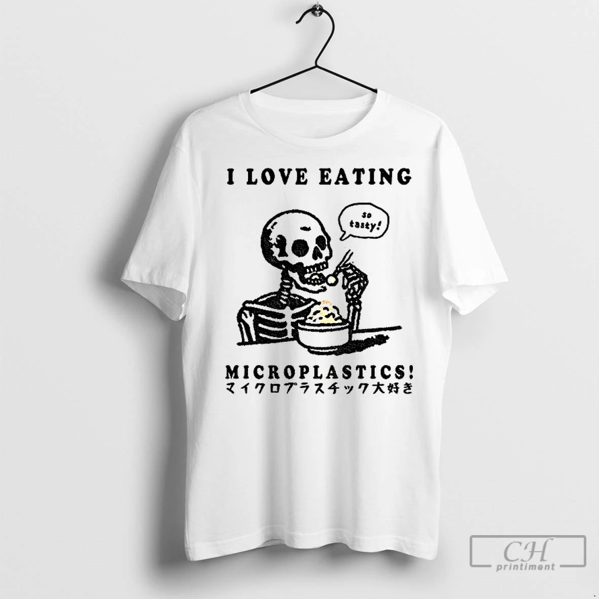 Classic Funny Skeleton So Tasty I Love Eating Microplastics T Shirt