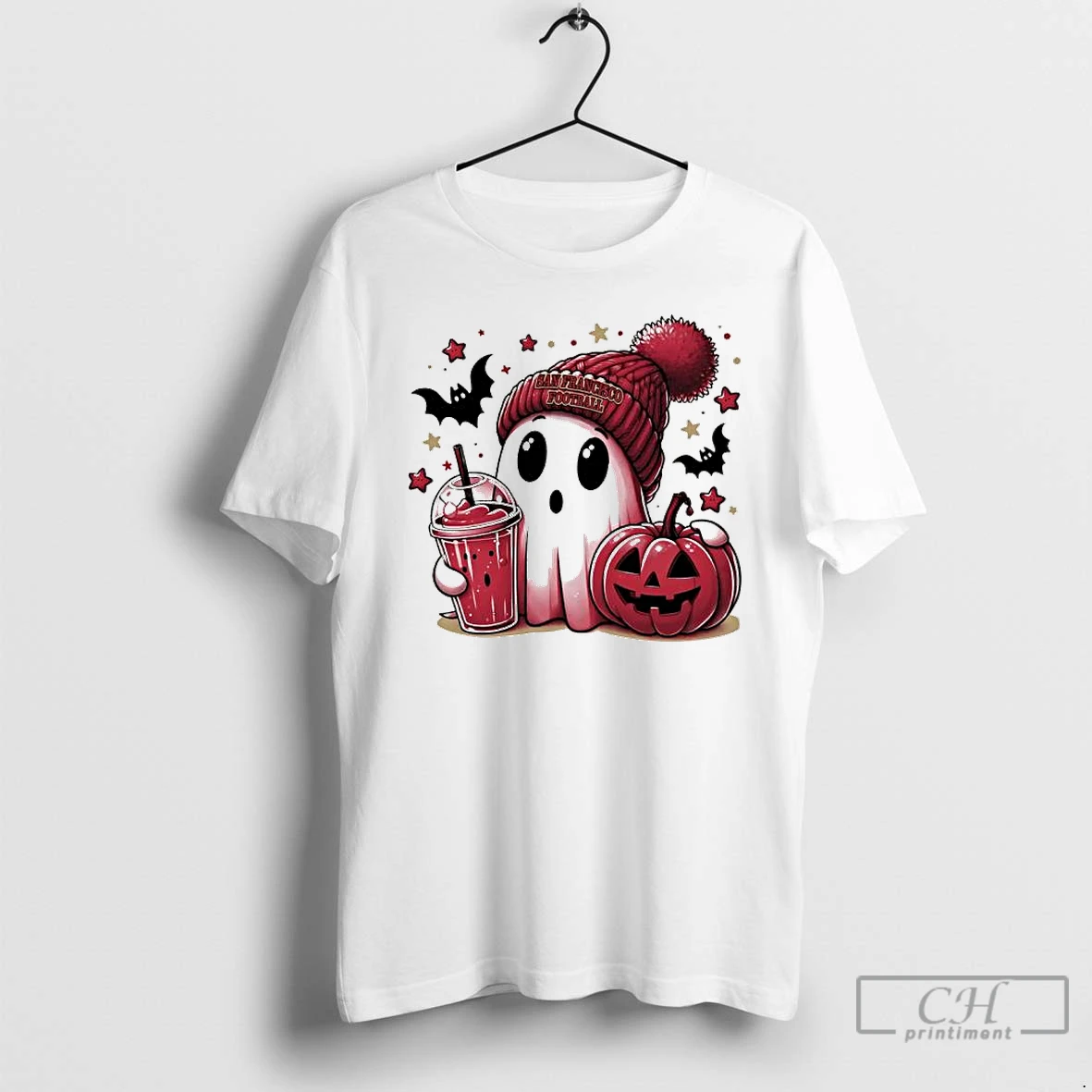 Classic Ghost Halloween X San Francisco 49ers Football Beanie Pumpkin Bats T Shirts Hoodie Longsleeve