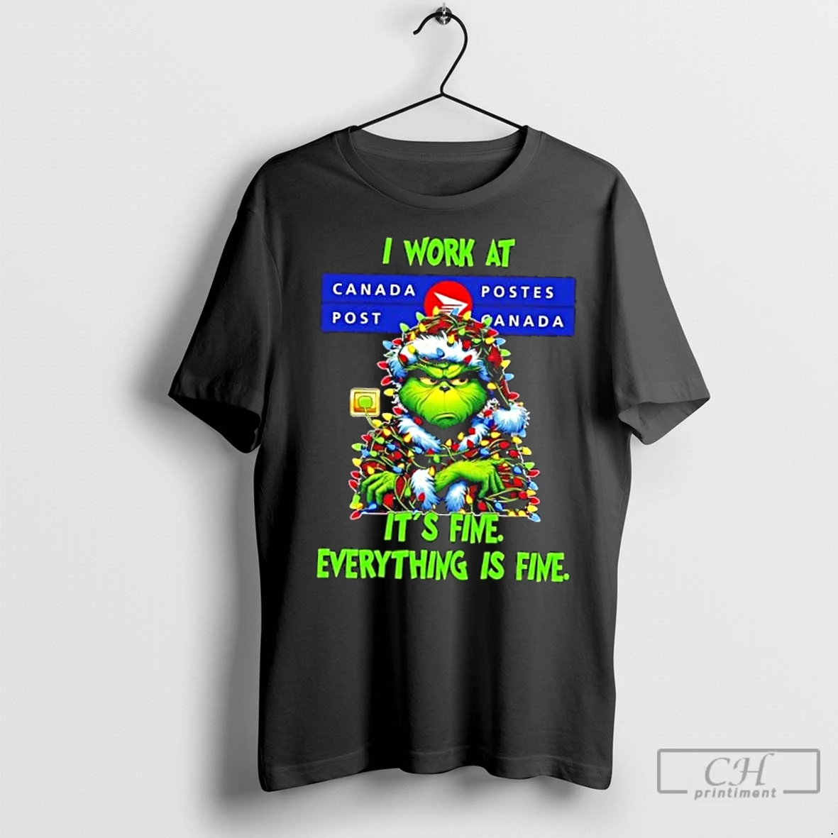 Classic Grinch Christmas Tree X Canada Post I Work At Its Fine Everything Is Fine T Shirt