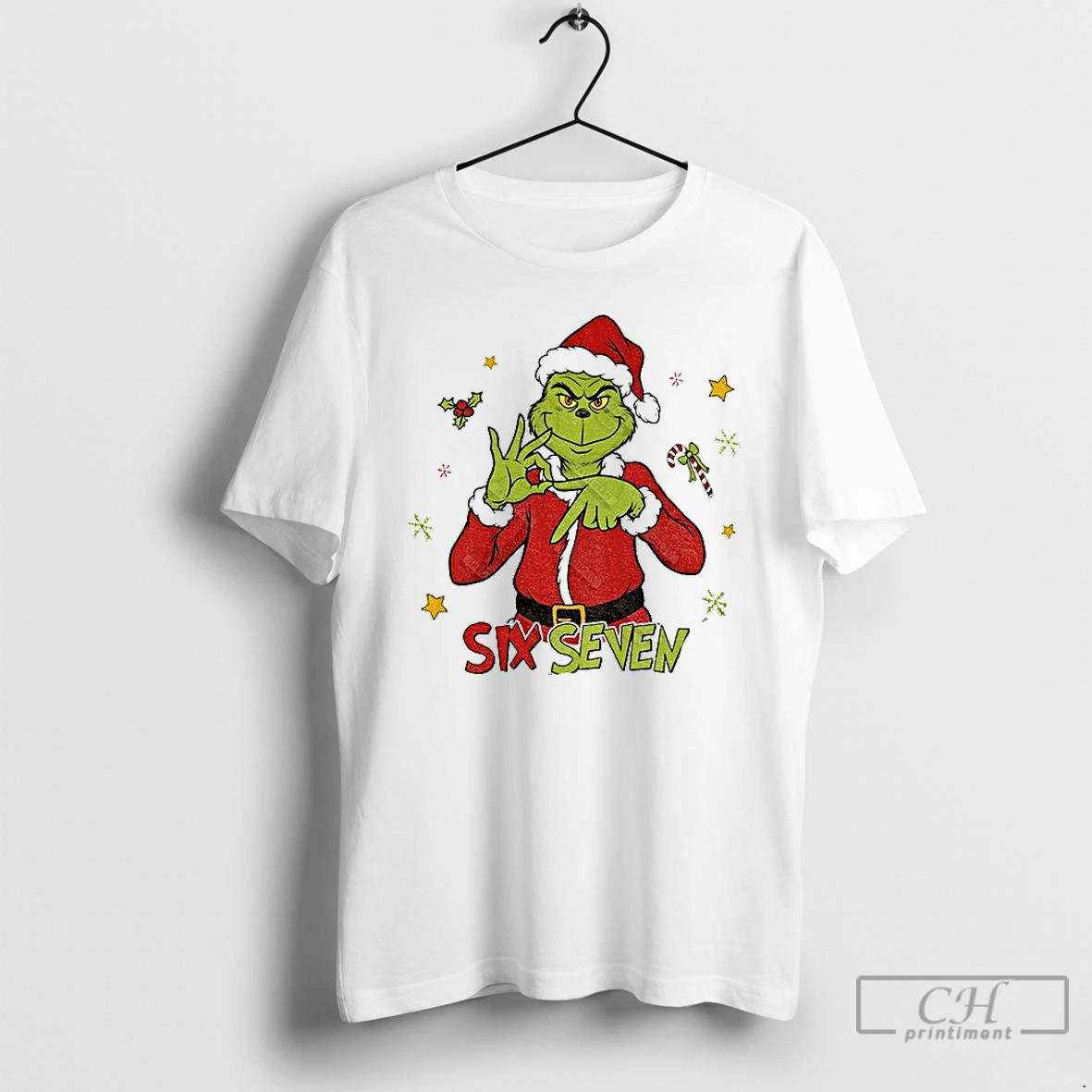 Classic Grinch Santa Six Seven 6 7 Meme Funny Christmas T Shirts Hoodie