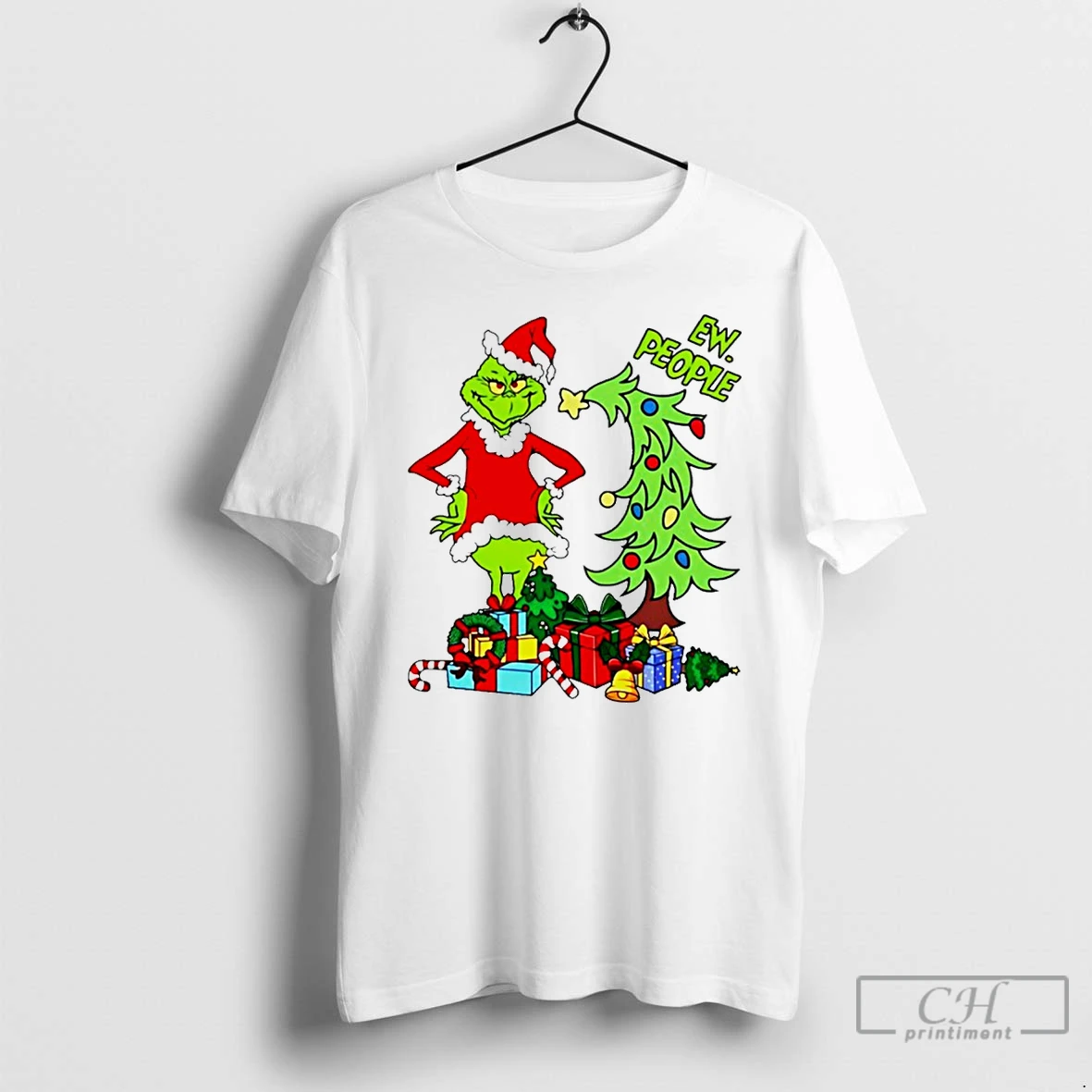 Classic Grinch Santa And Pine Tree Merry Christmas White T Shirts Hoodie