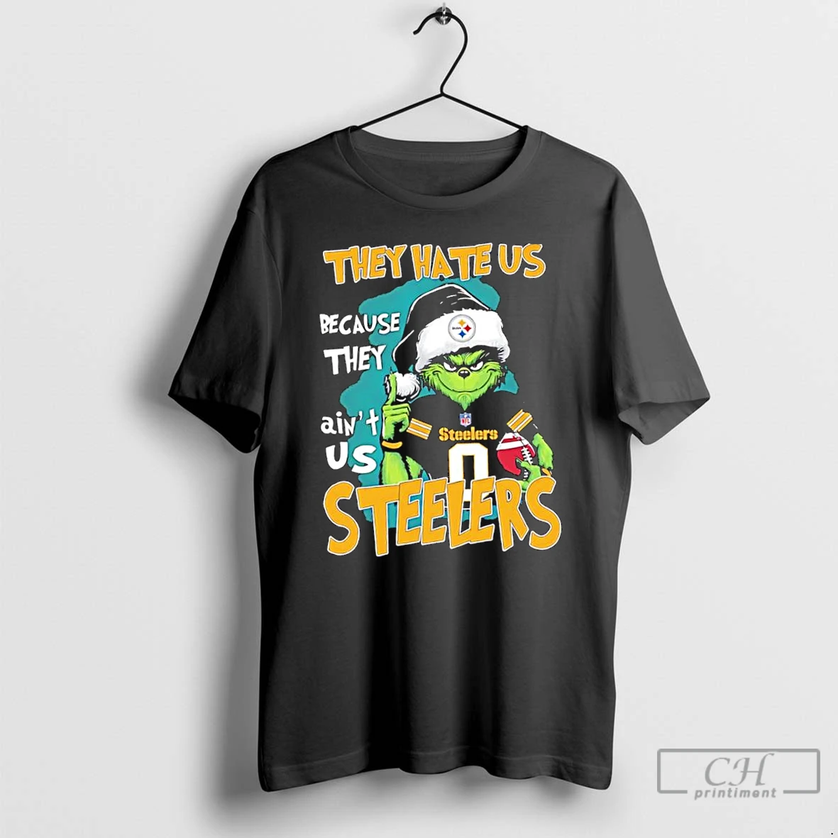 Classic Grinch Santa Hat They Hate Us Because They Aint Us Pittsburgh Steelersa Baseball T Shirts Hoodie