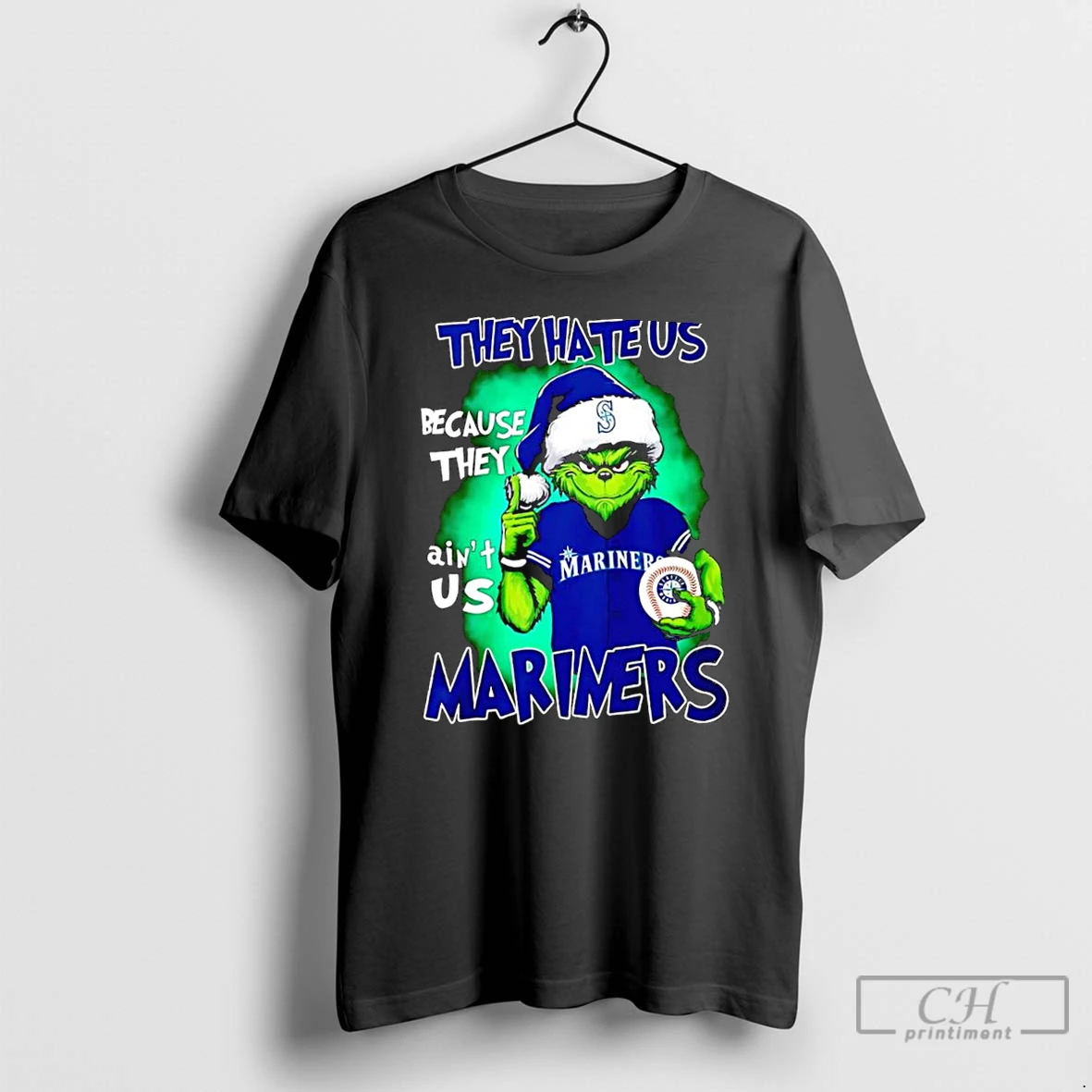 Classic Grinch Santa Hat They Hate Us Because They Aint Us Seattle Mariners Baseball T Shirts Hoodie