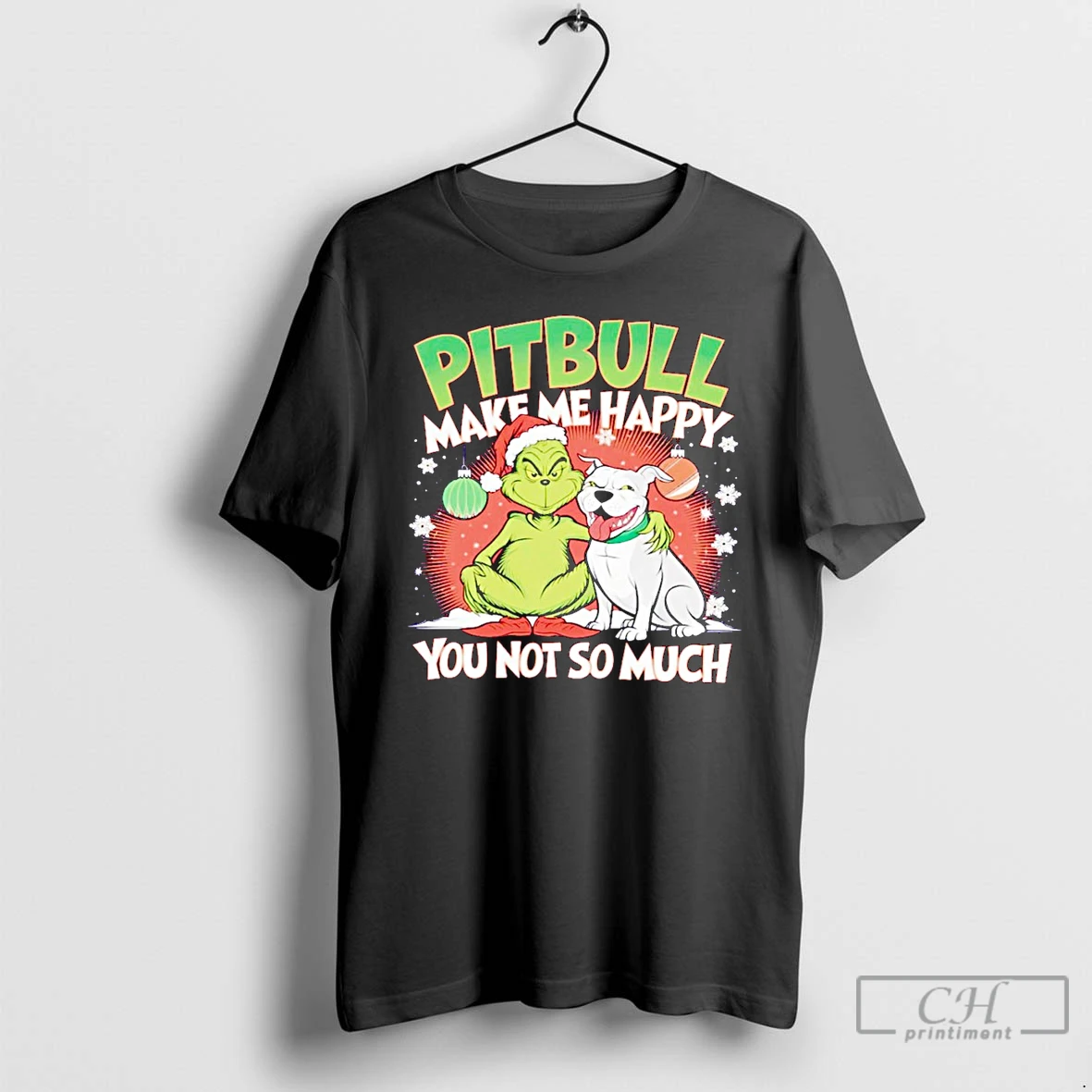 Classic Grinch And Pitbull Make Me Happy You Not So Much Christmas T Shirts Hoodie