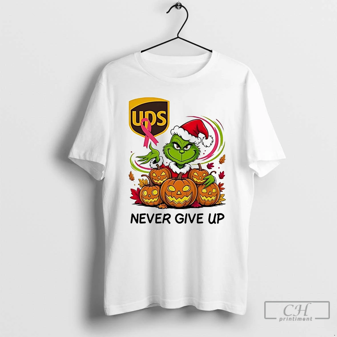 Classic Grinch Pumpkin Ups Never Give Up Breast Cancer Awareness T Shirts Hoodie
