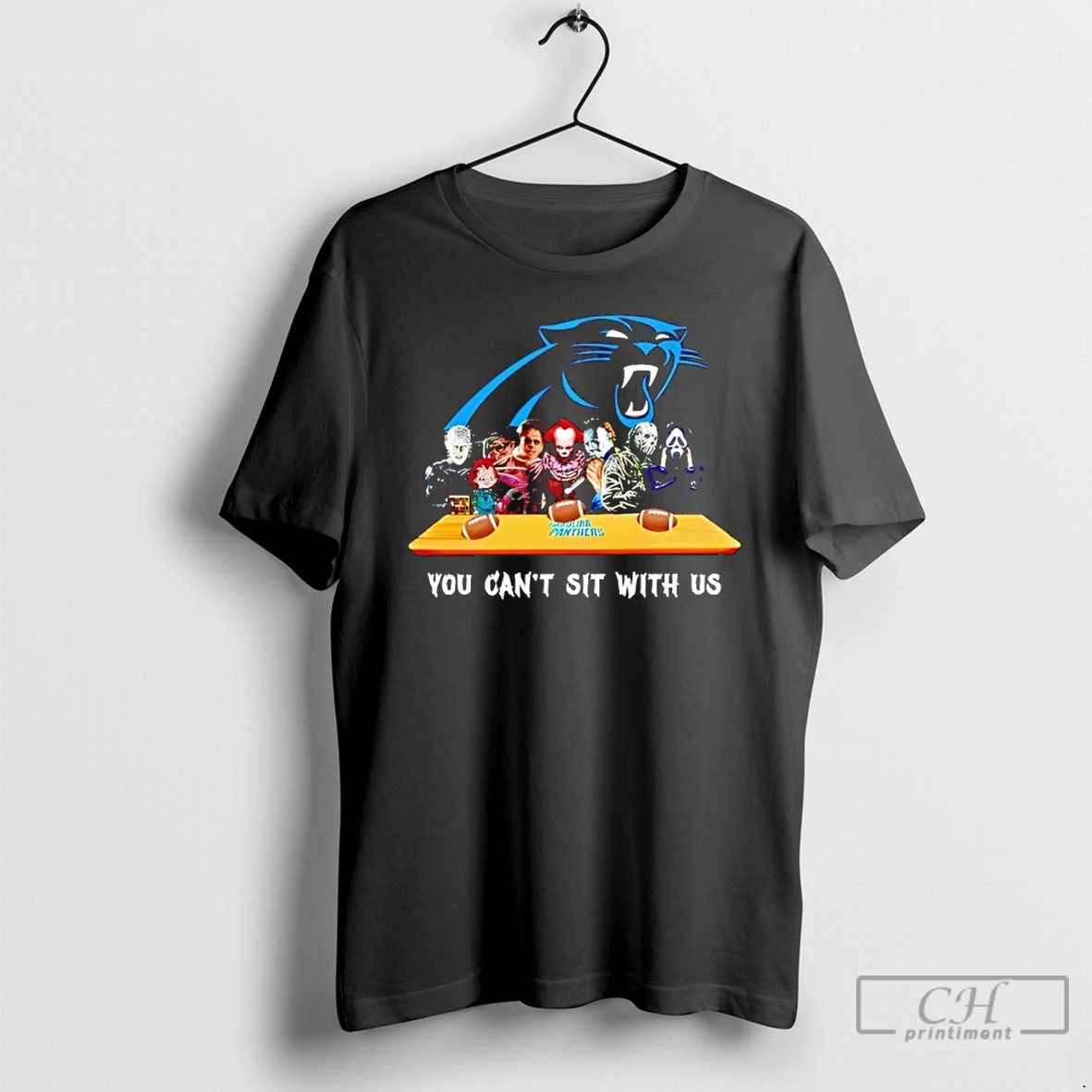 Classic Horror Movie Characters You Cant Sit With Us Carolina Panthers Halloween T Shirts Hoodie