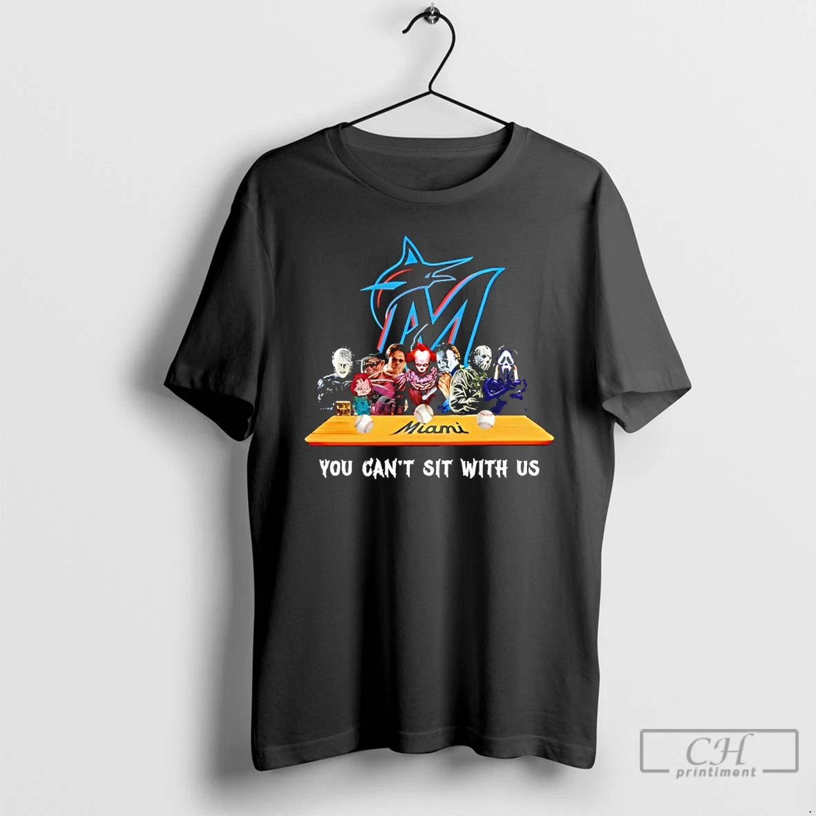 Classic Horror Movie Characters You Cant Sit With Us Miami Marlins Halloween T Shirts Hoodie