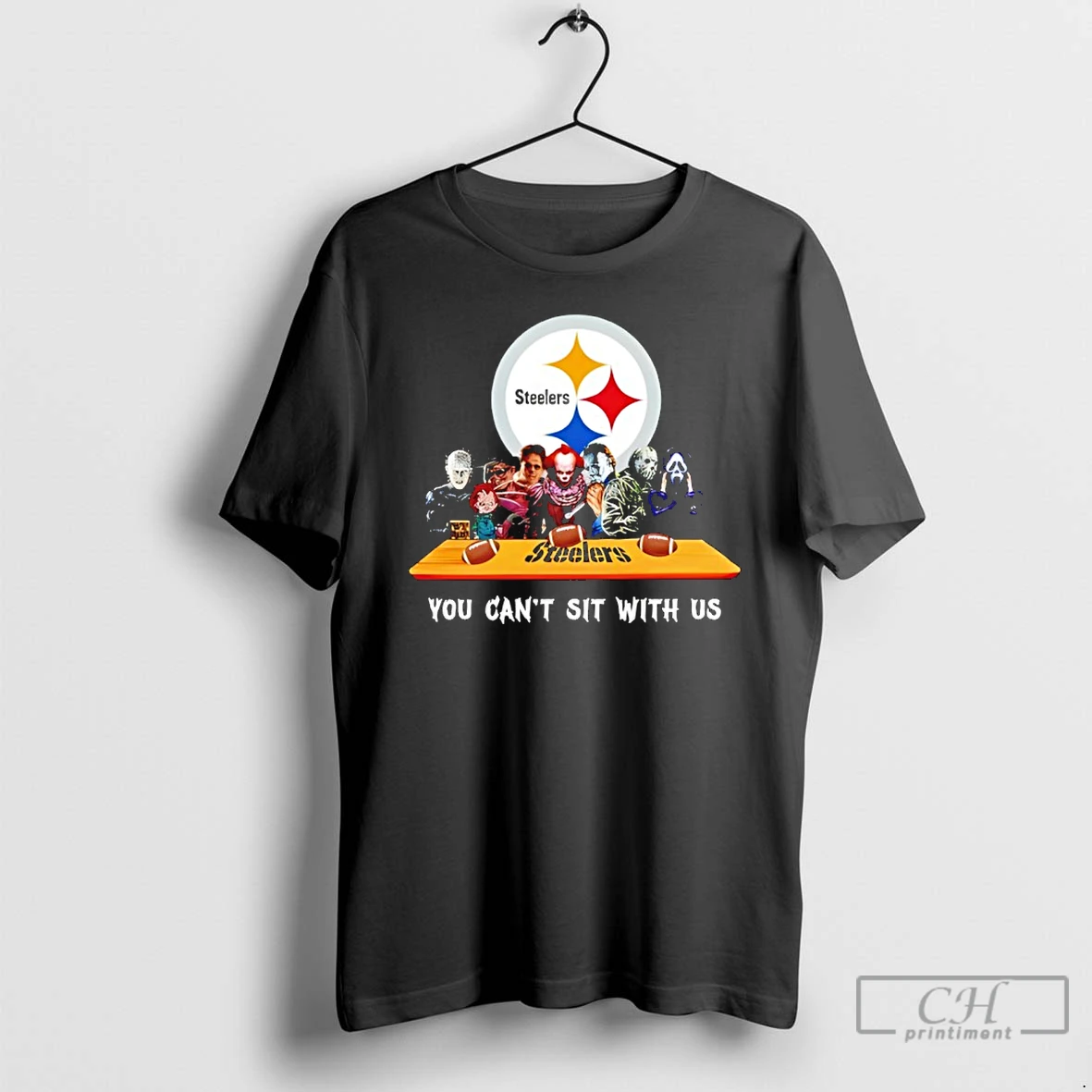 Classic Horror Movie Characters You Cant Sit With Us Pittsburgh Steelers Halloween T Shirts Hoodie