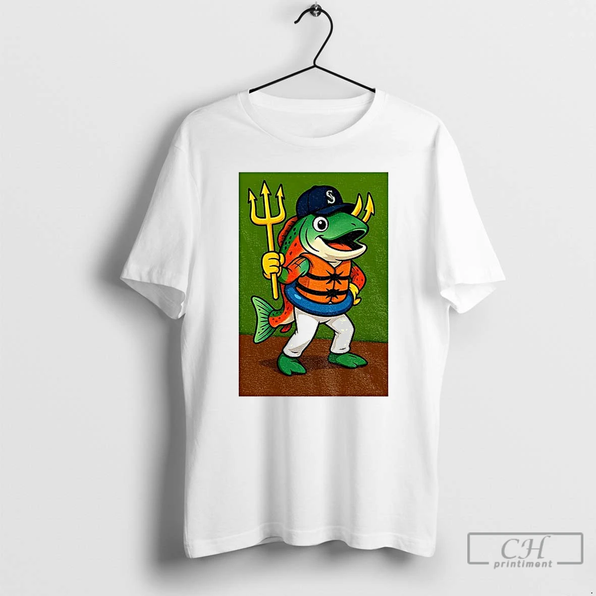 Classic Humpy Salmon Holding Trident Seattle Mariners Mlb Baseball 2025 Funny Meme T Shirts Hoodie