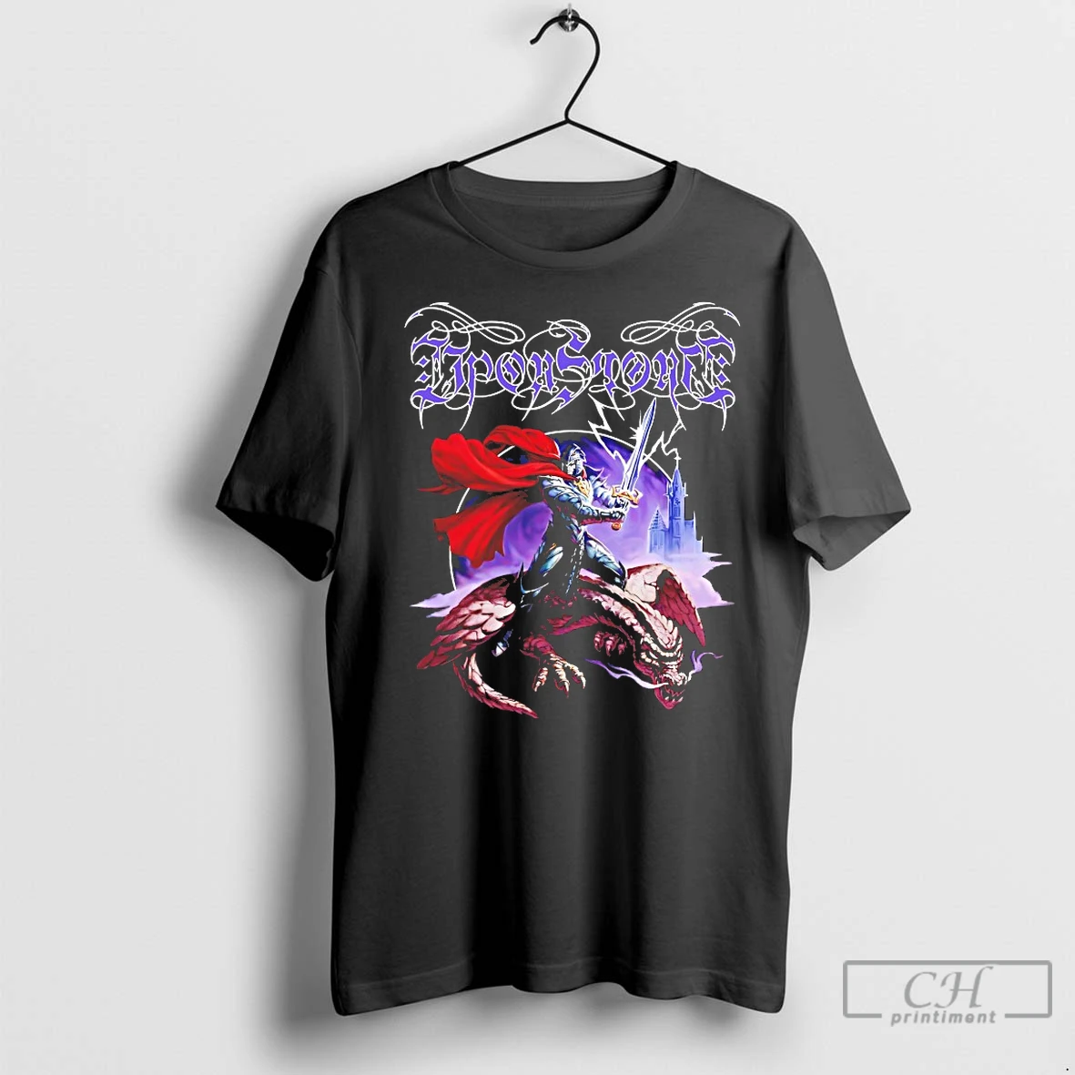 Classic Ironsword Dark Knight Riding Dragon Metal T Shirt