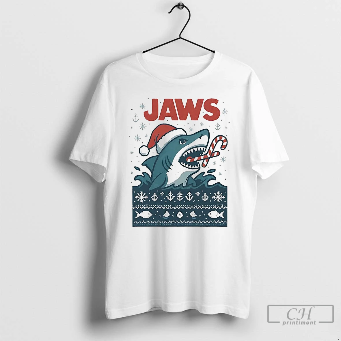 Classic Jaws Eating Candy Cane Christmas T Shirts Hoodie
