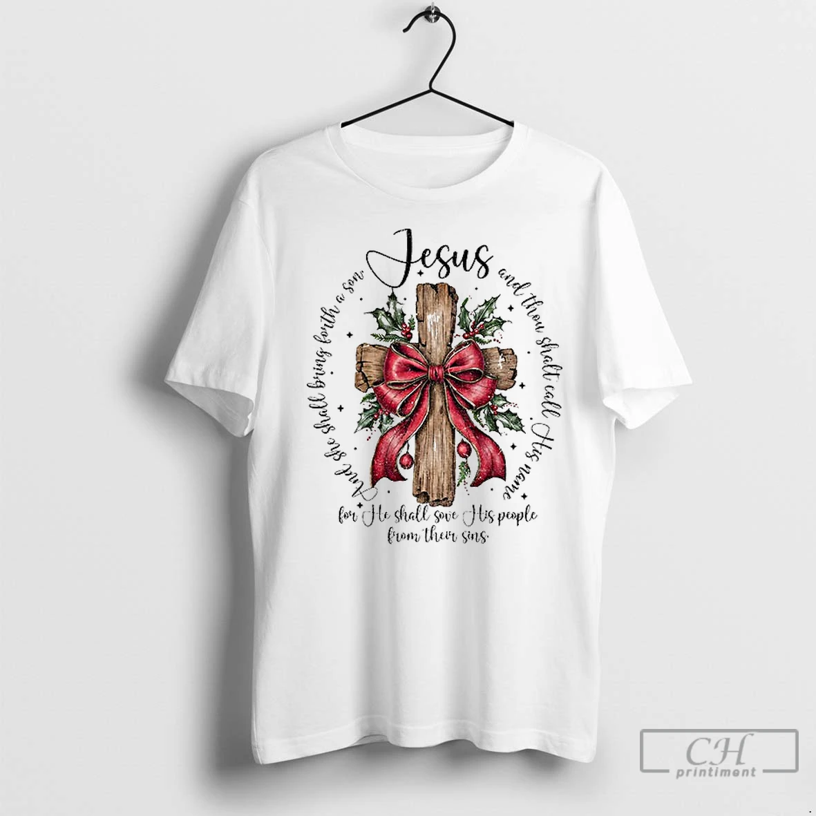 Classic Jesus And She Shall Bring Forth A Son And Thou Shalt Call His Name Christmas T Shirt