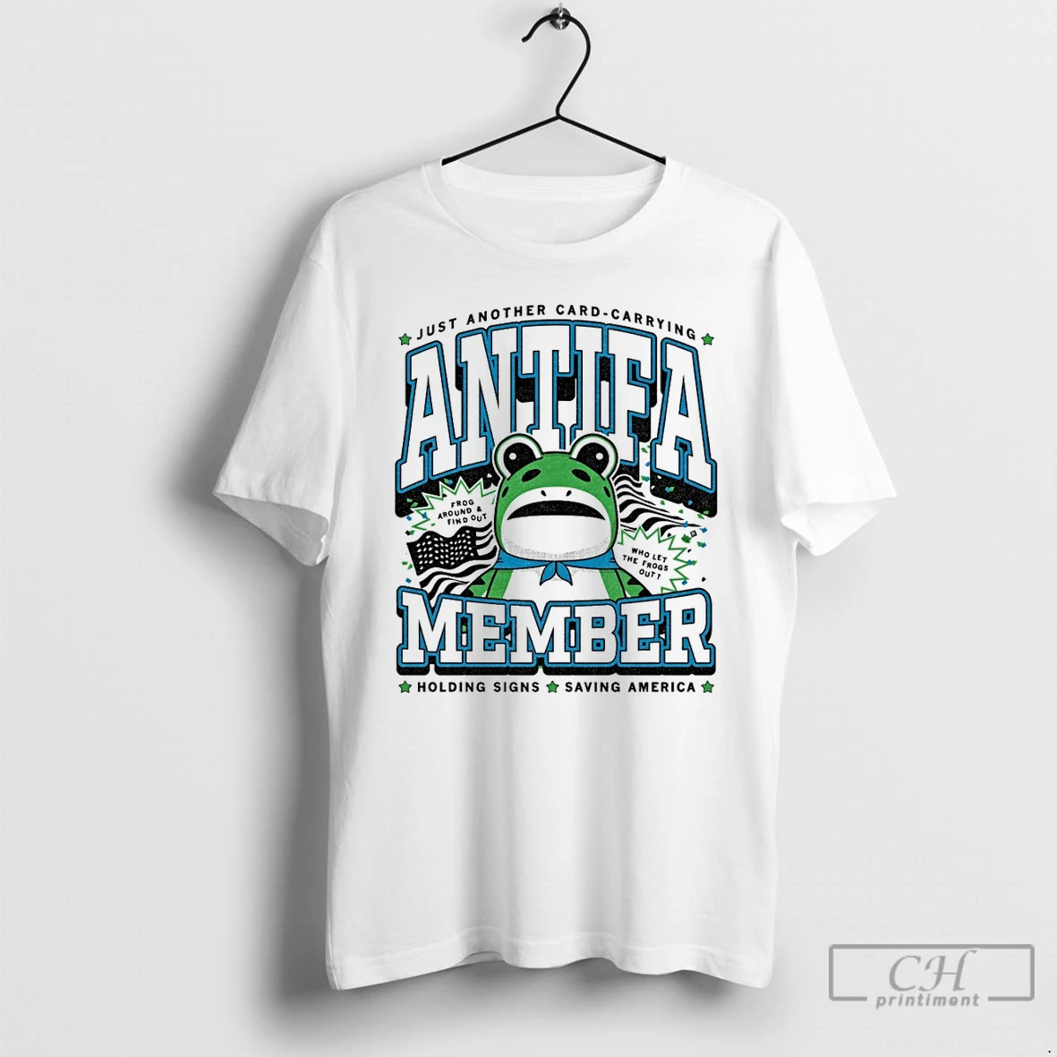 Classic Just Another Card Carrying Antifa Member Holding Signs Saving America Portland Frog T Shirts Hoodie