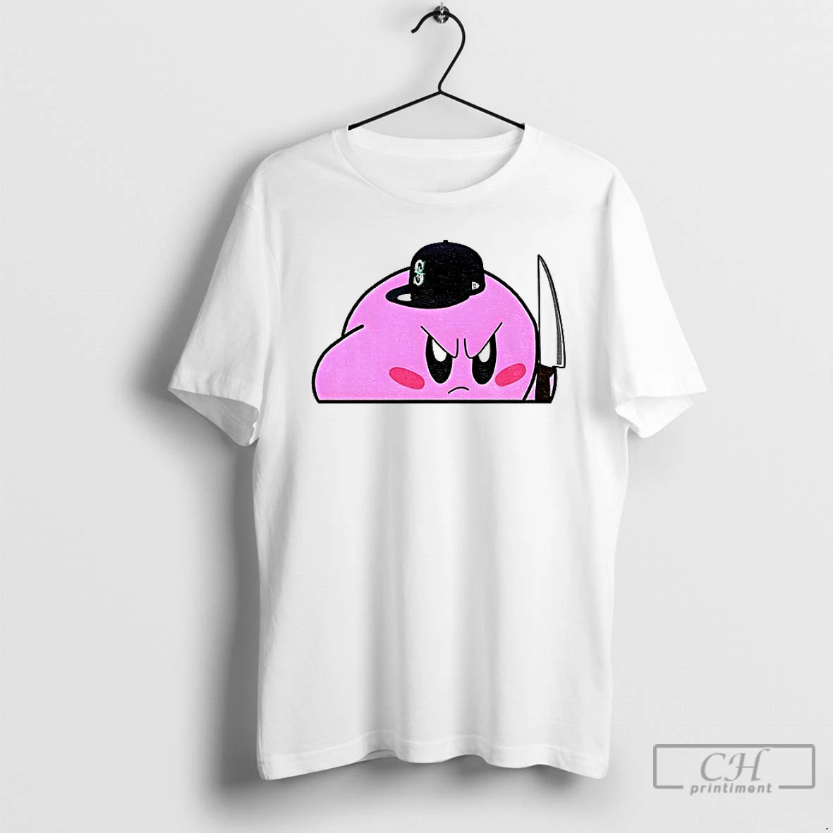 Classic Kirby Nintendo Wearing Seattle Mariners Hat Knife Mlb Baseball Player 2025 T Shirts Hoodie